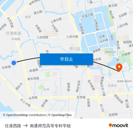 任港西路 to 南通师范高等专科学校 map