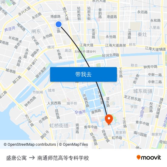 盛唐公寓 to 南通师范高等专科学校 map