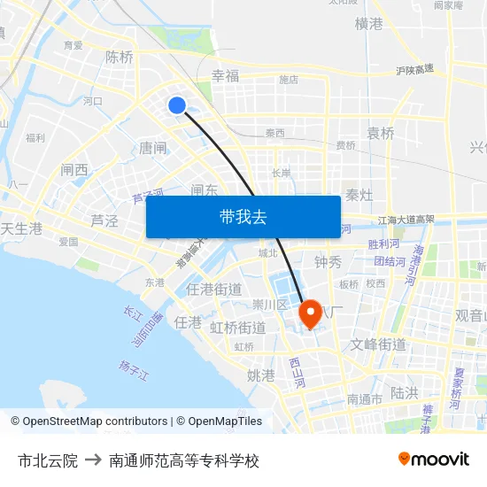 市北云院 to 南通师范高等专科学校 map
