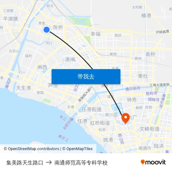 集美路天生路口 to 南通师范高等专科学校 map