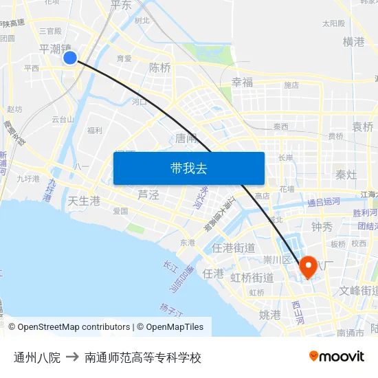 通州八院 to 南通师范高等专科学校 map