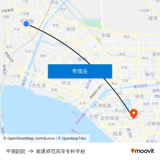 平潮剧院 to 南通师范高等专科学校 map