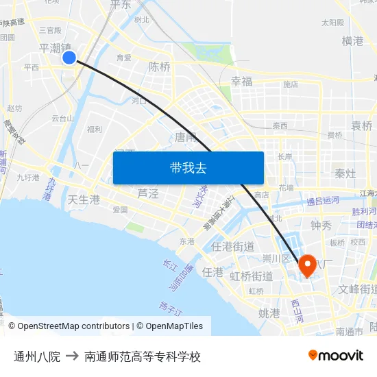 通州八院 to 南通师范高等专科学校 map