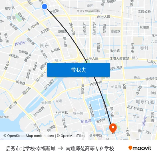 启秀市北学校·幸福新城 to 南通师范高等专科学校 map