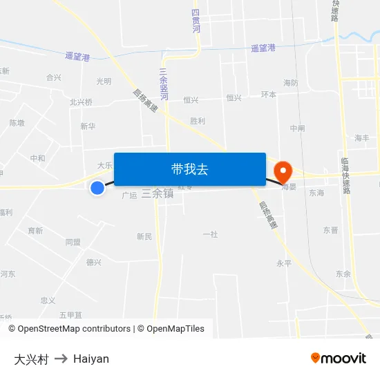 大兴村 to Haiyan map