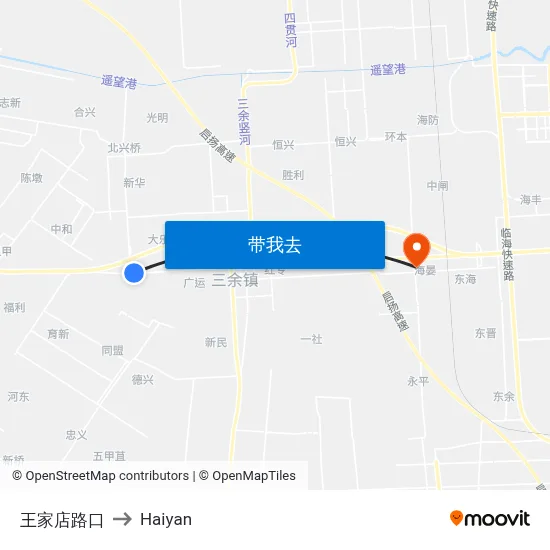 王家店路口 to Haiyan map