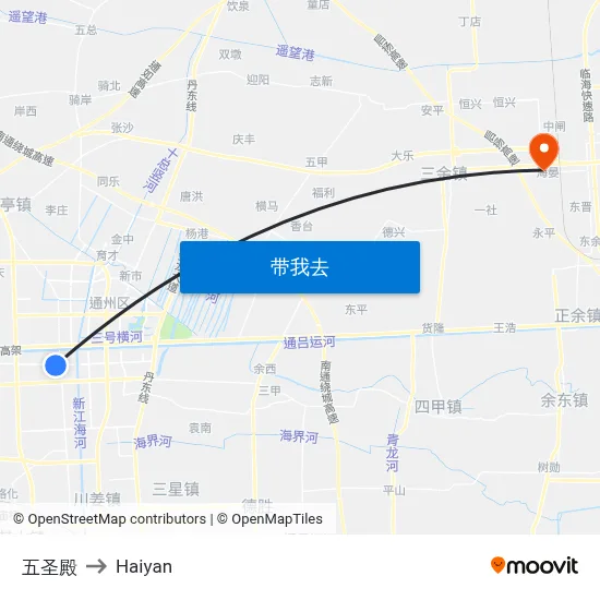 五圣殿 to Haiyan map