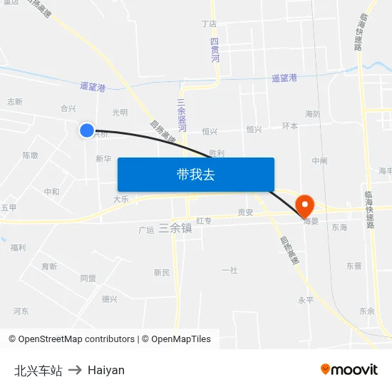 北兴车站 to Haiyan map