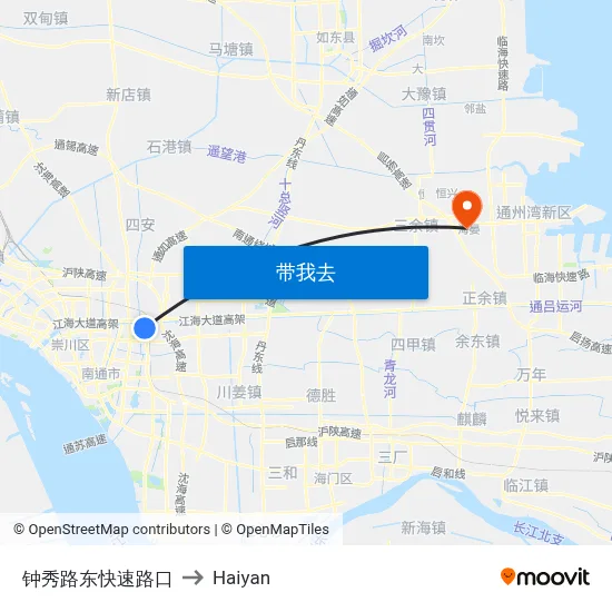 钟秀路东快速路口 to Haiyan map