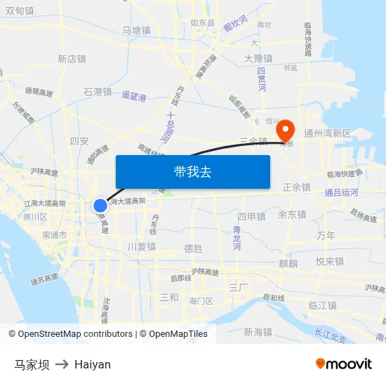 马家坝 to Haiyan map