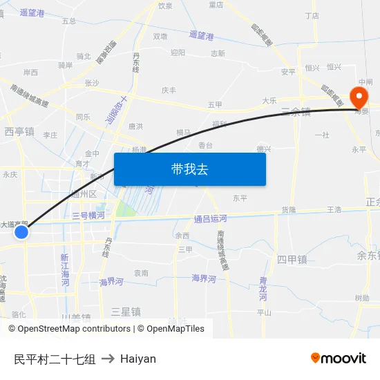 民平村二十七组 to Haiyan map