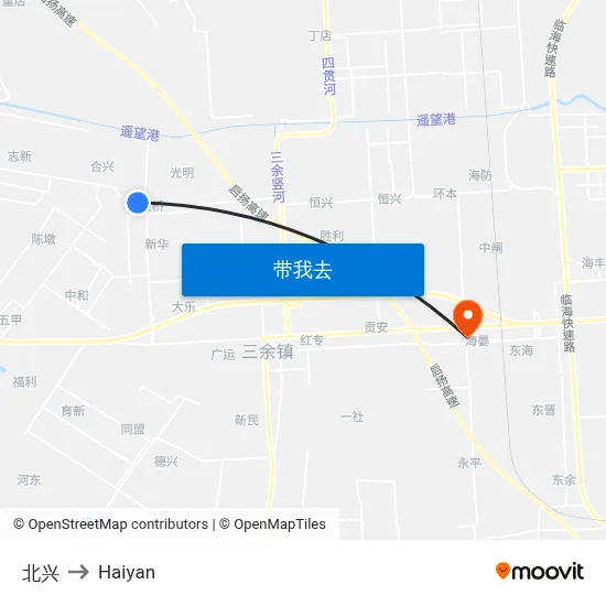 北兴 to Haiyan map