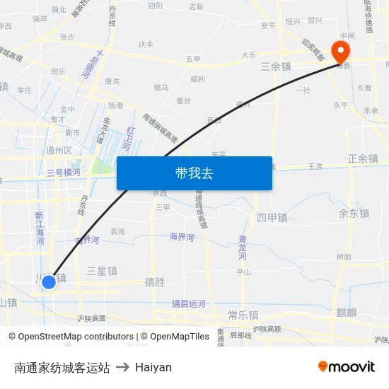 南通家纺城客运站 to Haiyan map
