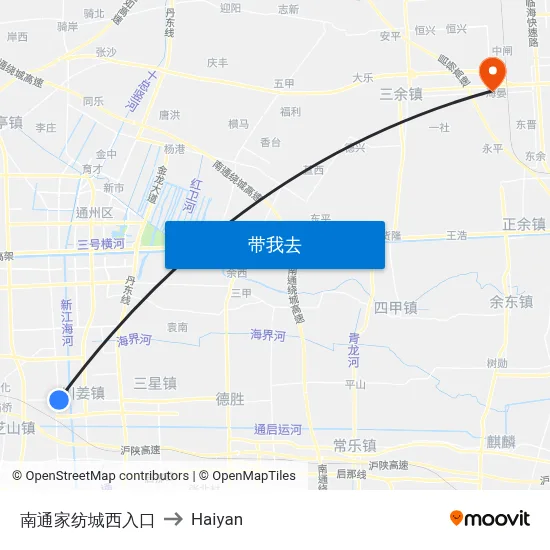 南通家纺城西入口 to Haiyan map