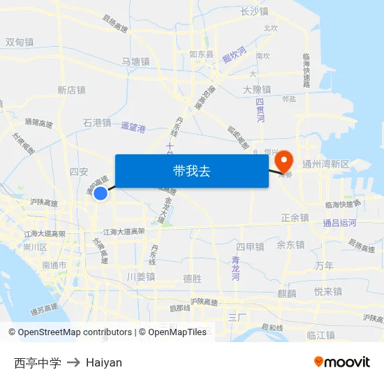 西亭中学 to Haiyan map