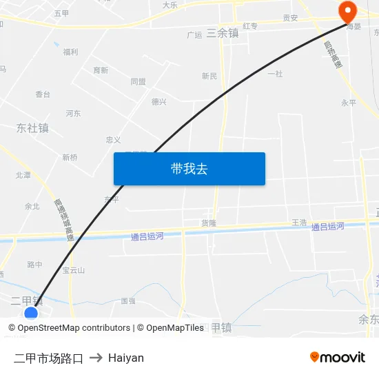 二甲市场路口 to Haiyan map