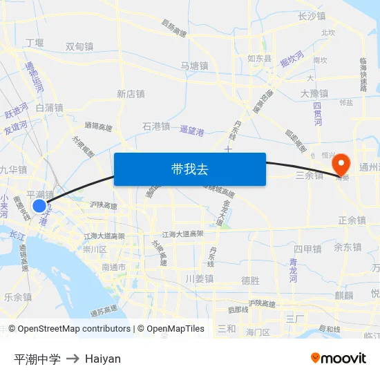 平潮中学 to Haiyan map
