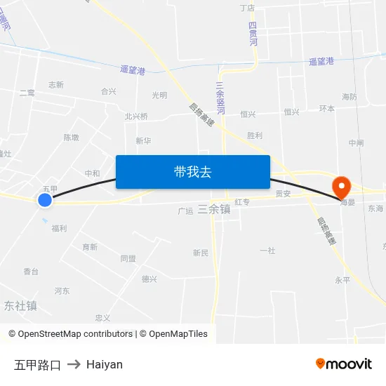 五甲路口 to Haiyan map