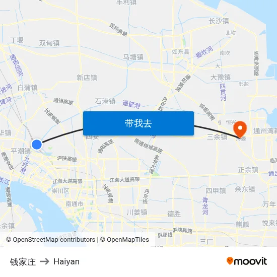 钱家庄 to Haiyan map