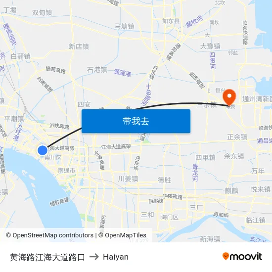 黄海路江海大道路口 to Haiyan map