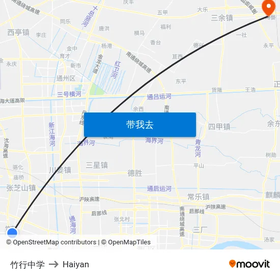 竹行中学 to Haiyan map