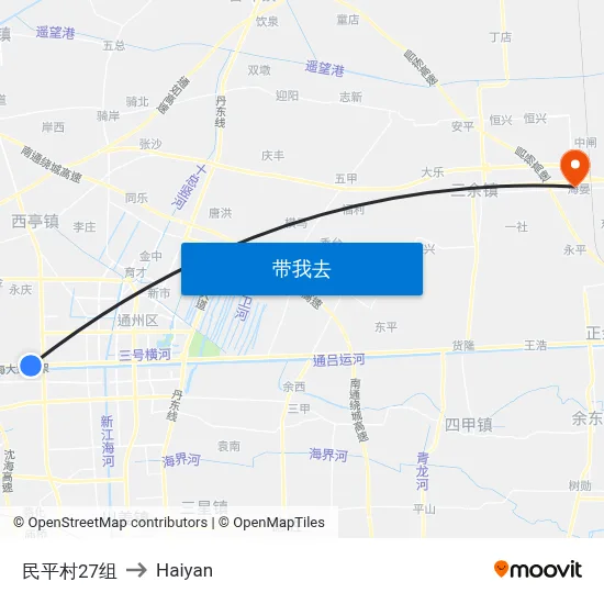民平村27组 to Haiyan map