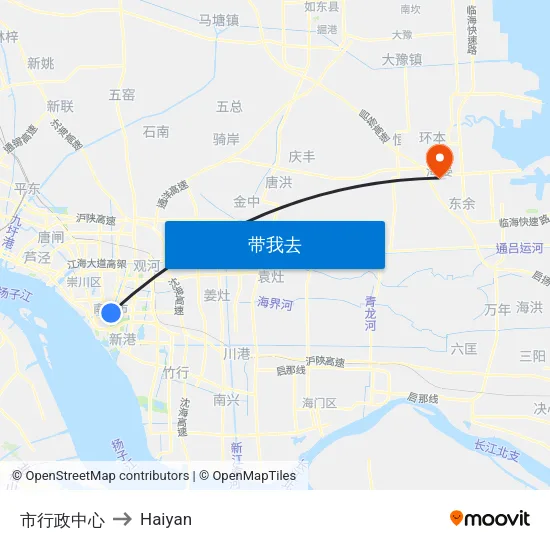 市行政中心 to Haiyan map