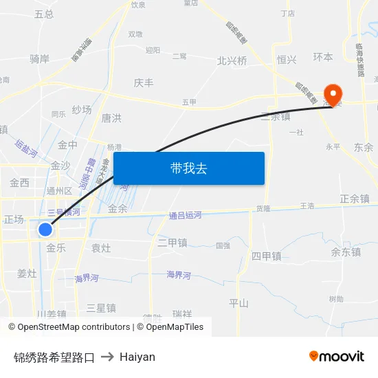 锦绣路希望路口 to Haiyan map