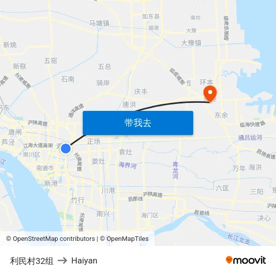 利民村32组 to Haiyan map