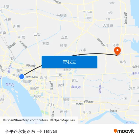 长平路永扬路东 to Haiyan map