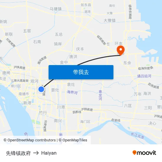 先锋镇政府 to Haiyan map