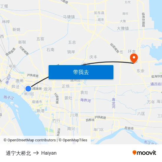 通宁大桥北 to Haiyan map