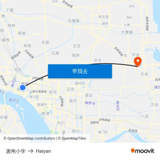 唐闸小学 to Haiyan map