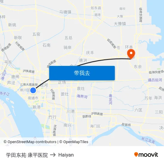 学田东苑·康平医院 to Haiyan map