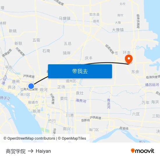 商贸学院 to Haiyan map