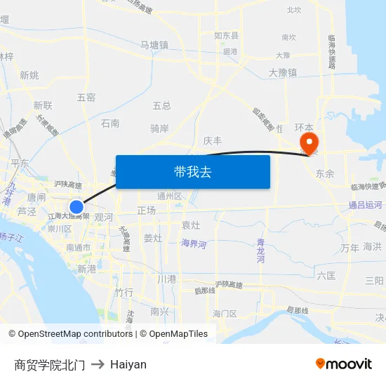 商贸学院北门 to Haiyan map