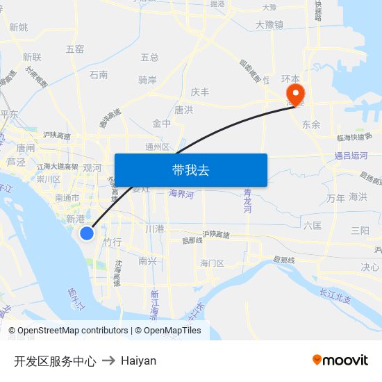 开发区服务中心 to Haiyan map