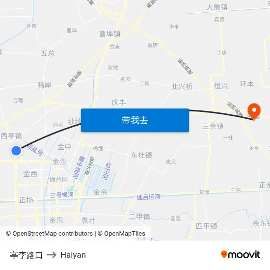 亭李路口 to Haiyan map