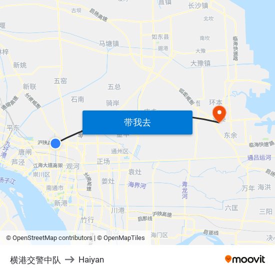 横港交警中队 to Haiyan map