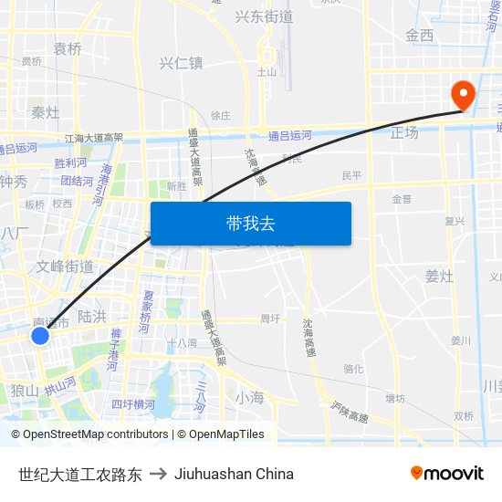 世纪大道工农路东 to Jiuhuashan China map