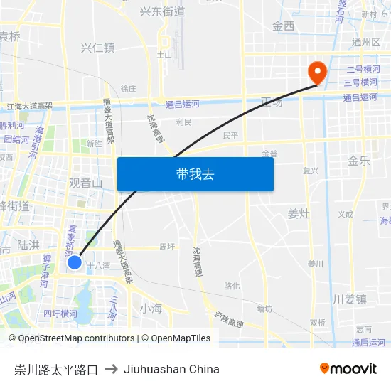 崇川路太平路口 to Jiuhuashan China map