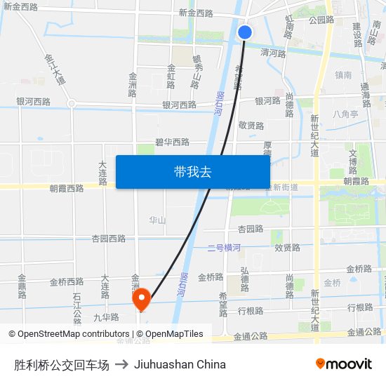 胜利桥公交回车场 to Jiuhuashan China map