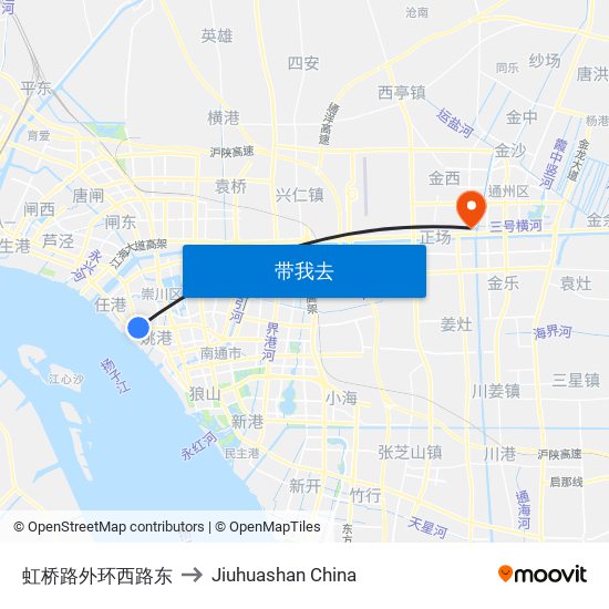 虹桥路外环西路东 to Jiuhuashan China map