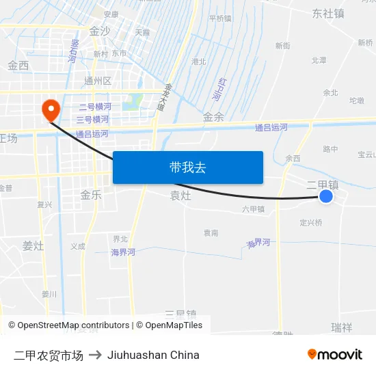 二甲农贸市场 to Jiuhuashan China map