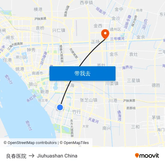 良春医院 to Jiuhuashan China map