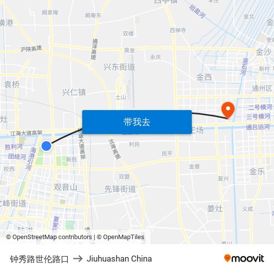 钟秀路世伦路口 to Jiuhuashan China map