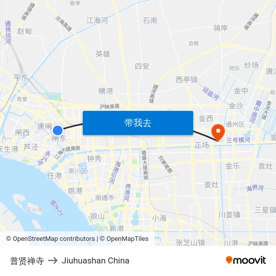 普贤禅寺 to Jiuhuashan China map