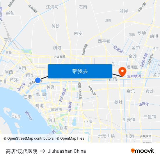 高店*现代医院 to Jiuhuashan China map