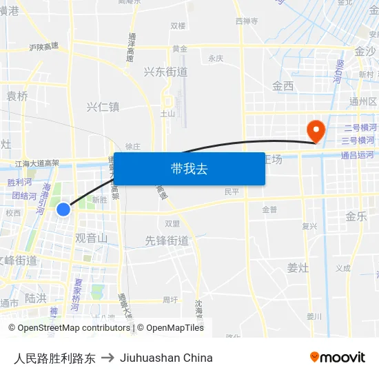 人民路胜利路东 to Jiuhuashan China map
