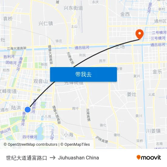 世纪大道通富路口 to Jiuhuashan China map